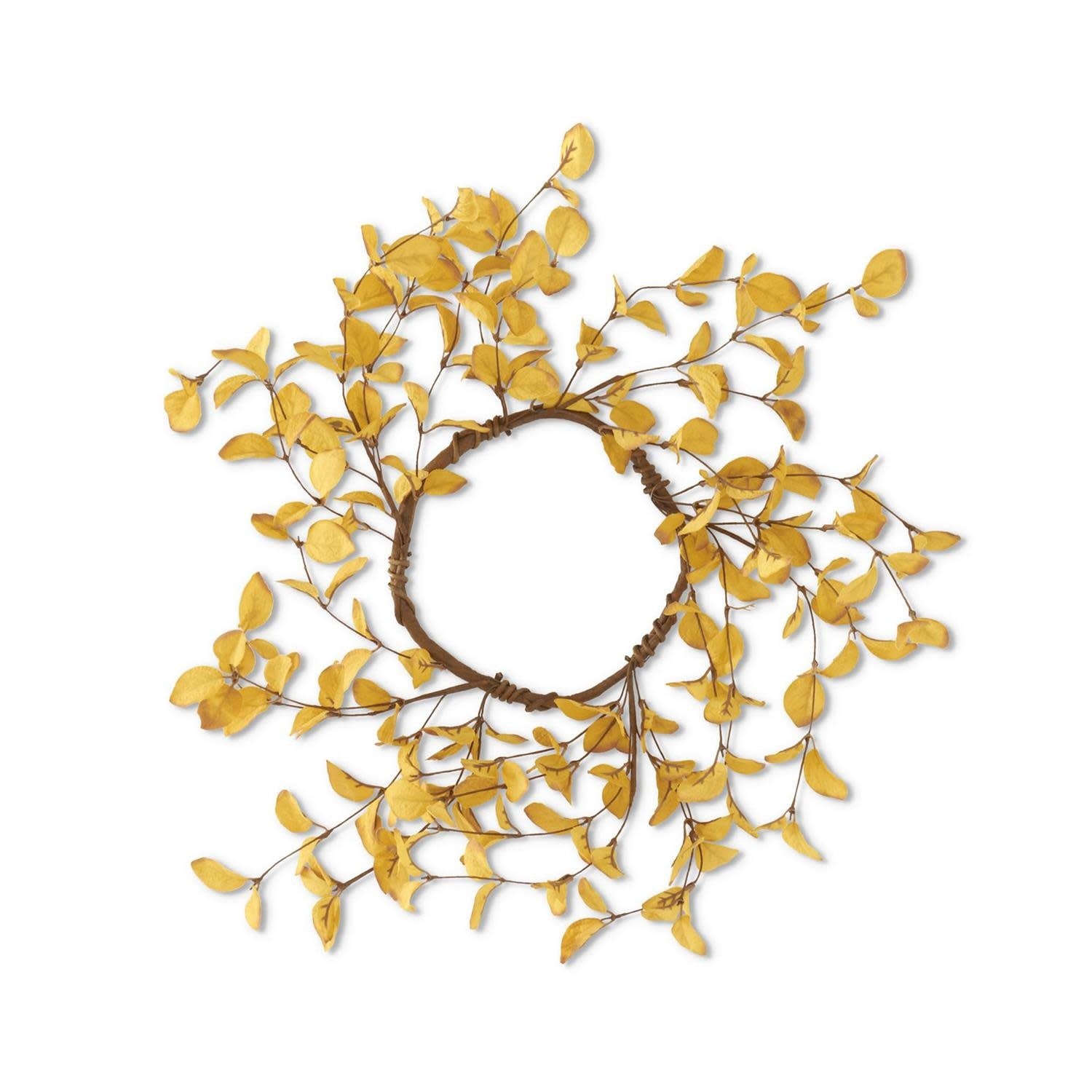 Circular eucalyptus greenery wreath candle ring with wire frame base