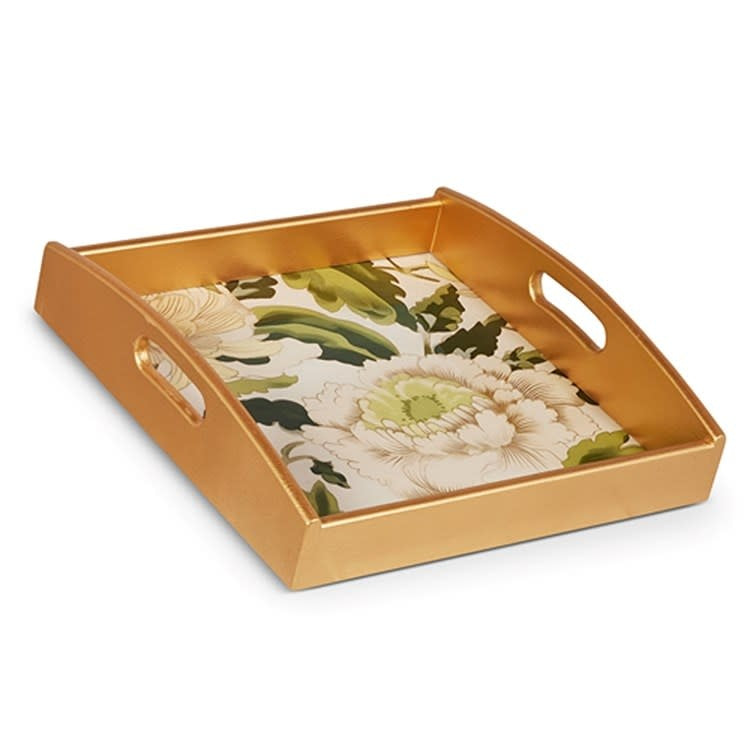 Square wooden garden tray in tranquil green with a natural wood grain finish.