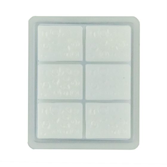 Back view of a 6-cube white wax melt tray for Regal Mixer Melts.