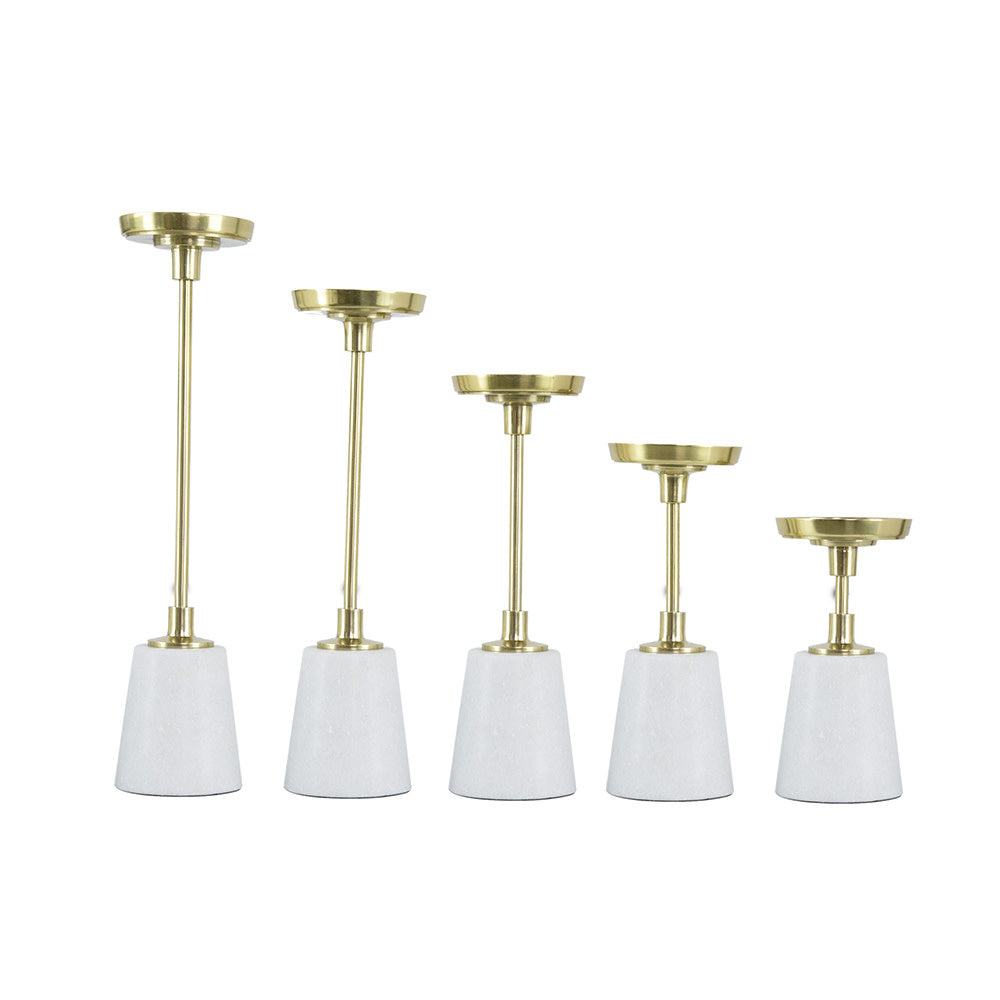 White marble pillar candle holder with gold aluminum accents