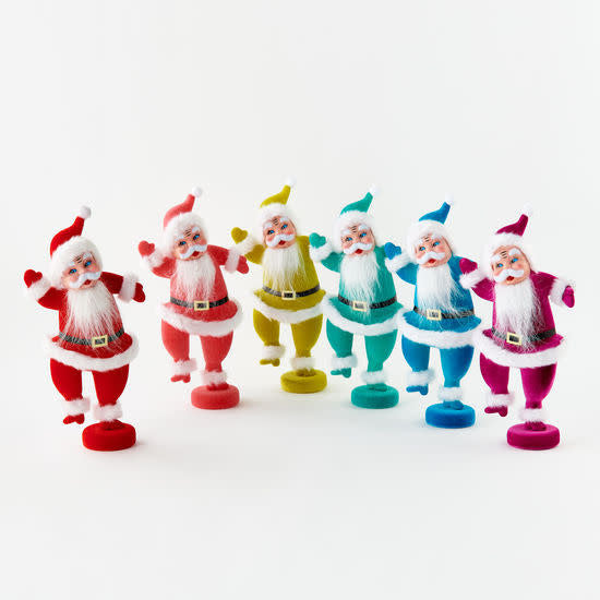 Flocked PVC Santa figurine with dancing pose in red suit