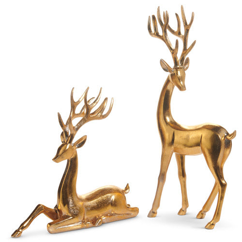 Resin gold deer figurine with elegant antlers standing upright