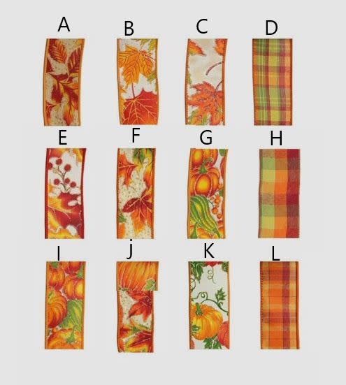 Ten yards of fall-themed red polyester ribbon with a subtle leaf pattern.