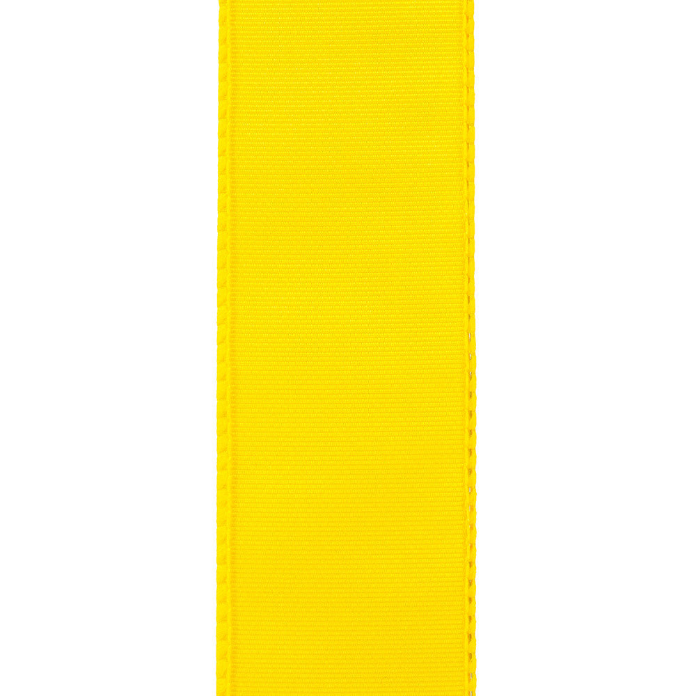 1.5-inch wide yellow polyester grosgrain ribbon with a wired edge and subtle sheen.