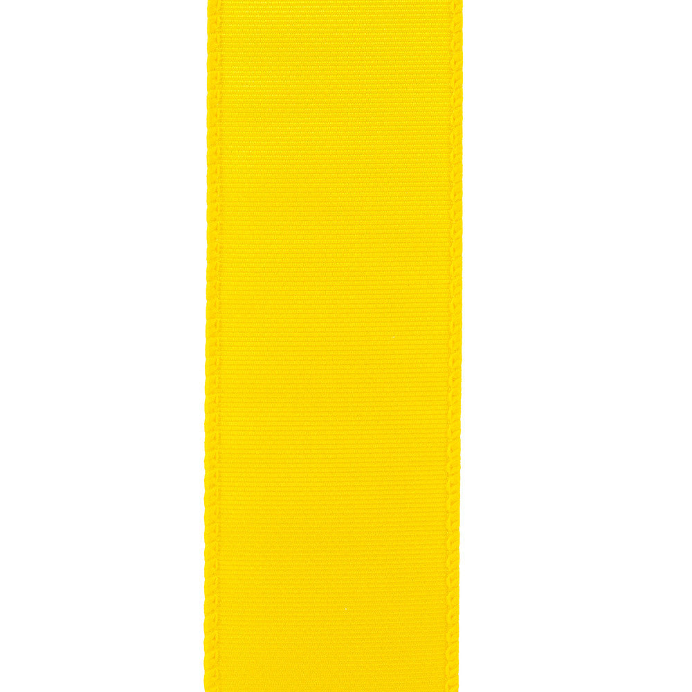 1.5-inch wide yellow polyester grosgrain ribbon with a wired edge and subtle sheen.