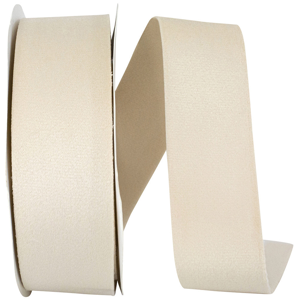 Ivory double-faced velvet ribbon with a smooth texture