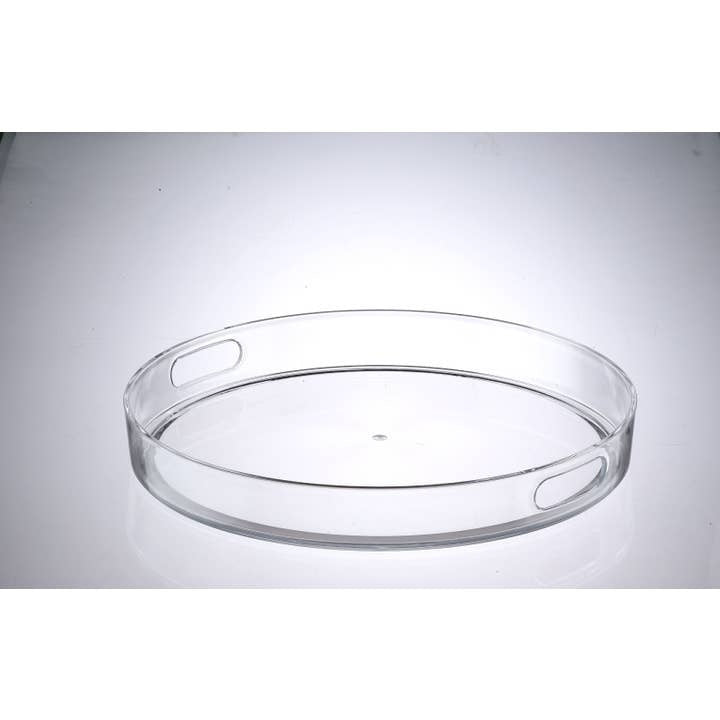 Clear acrylic round serving tray with two handles