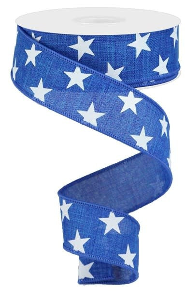 Royal blue ribbon with white star patterns