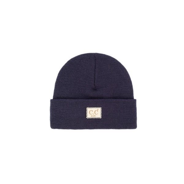 Baby CC Classic Ribbed Beanie in soft grey knit with a folded cuff.