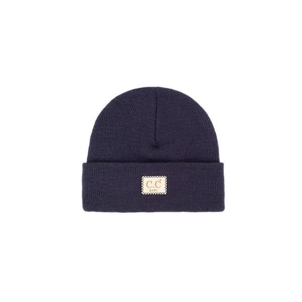 Baby CC Classic ribbed beanie in soft grey knit with a folded cuff.