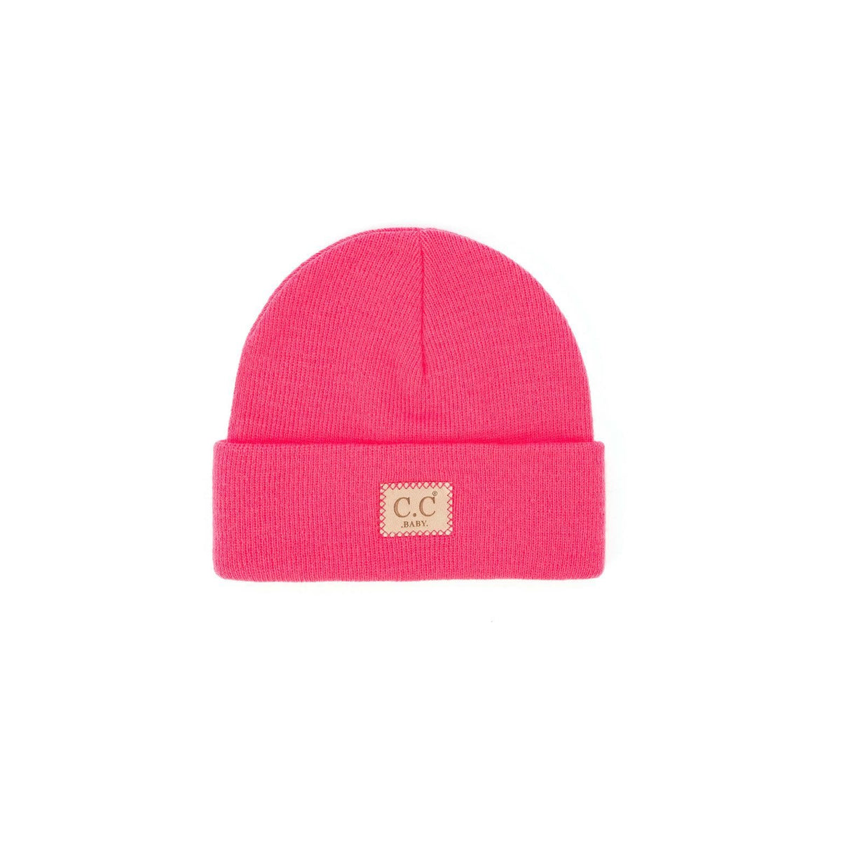 Baby CC Classic ribbed beanie in soft grey knit with a folded brim and small embroidered logo.