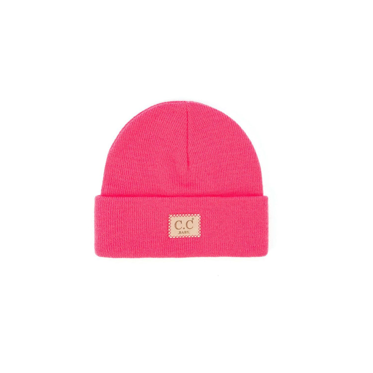 Baby CC Classic ribbed beanie in soft grey knit with a folded cuff.
