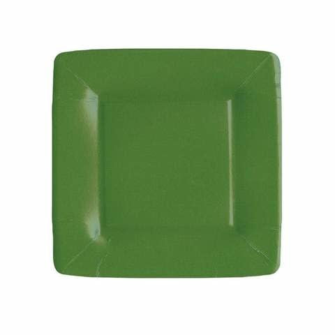 Caspari Hunter Green grosgrain square paper salad plate with textured rim