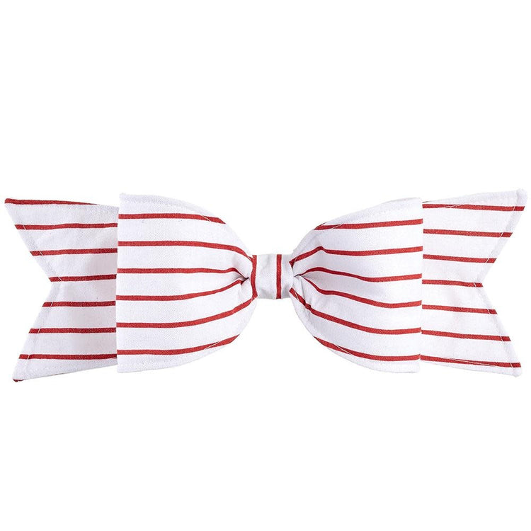 White and red striped fabric bow with metal clip attachment