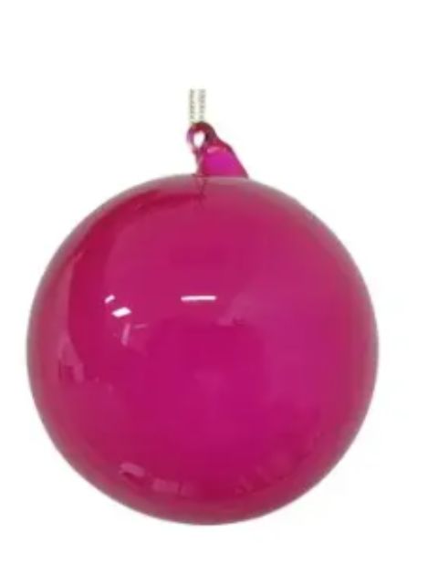 150mm fuchsia bubblegum glass ball ornament with a high-gloss finish and hanging loop.