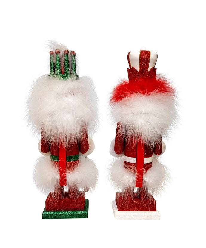 Back view of a 15-inch wooden Hollywood Soldier nutcracker in military uniform with gold accents.