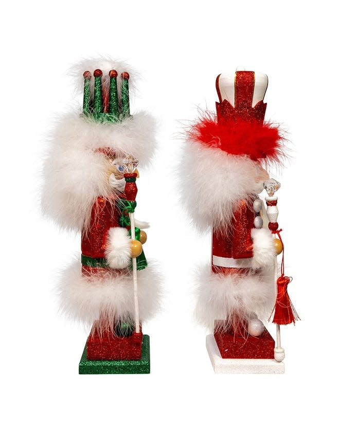 Side view of a 15-inch wooden Hollywood Soldier nutcracker in military uniform with gold accents.