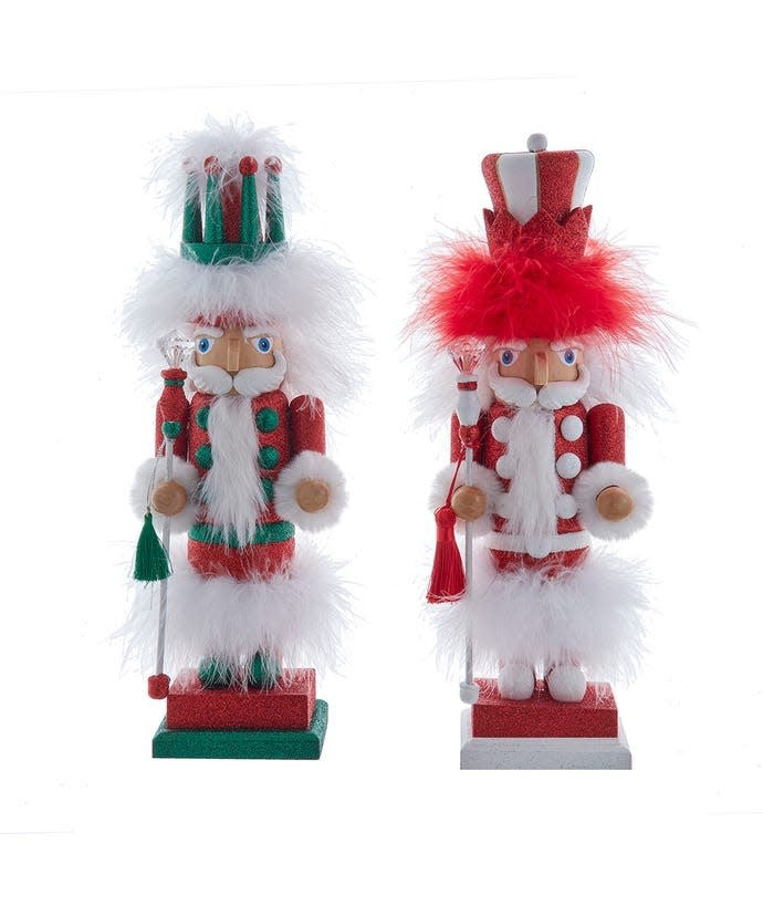 Fifteen-inch wooden Hollywood Soldier nutcracker in military uniform with gold accents and cloth hat.