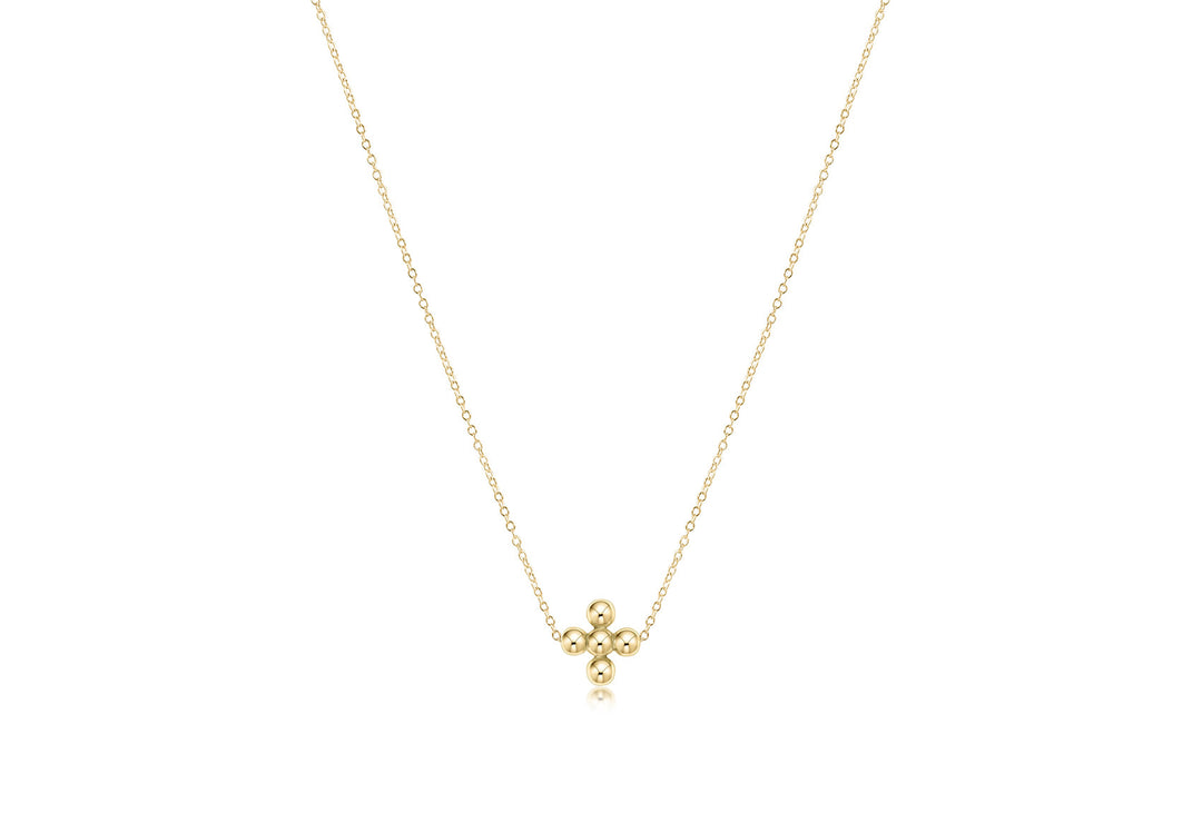 16" Necklace Gold Classic Beaded Signature Cross Gold  - 4mm Bead Gold