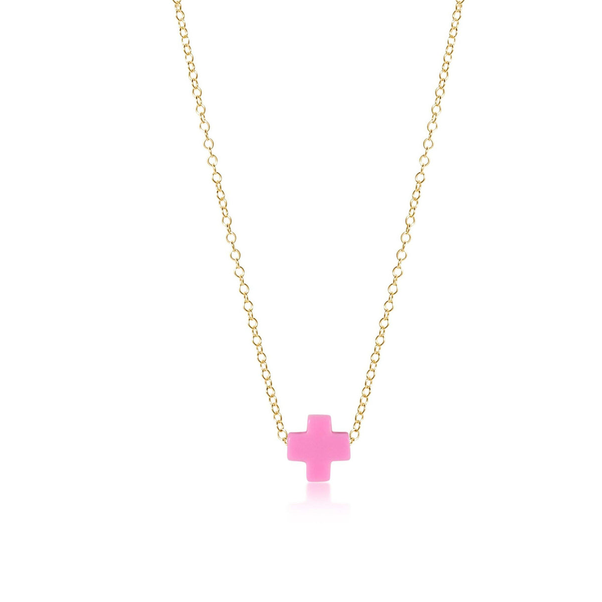 Gold-filled signature cross pendant on a 16-inch chain necklace.