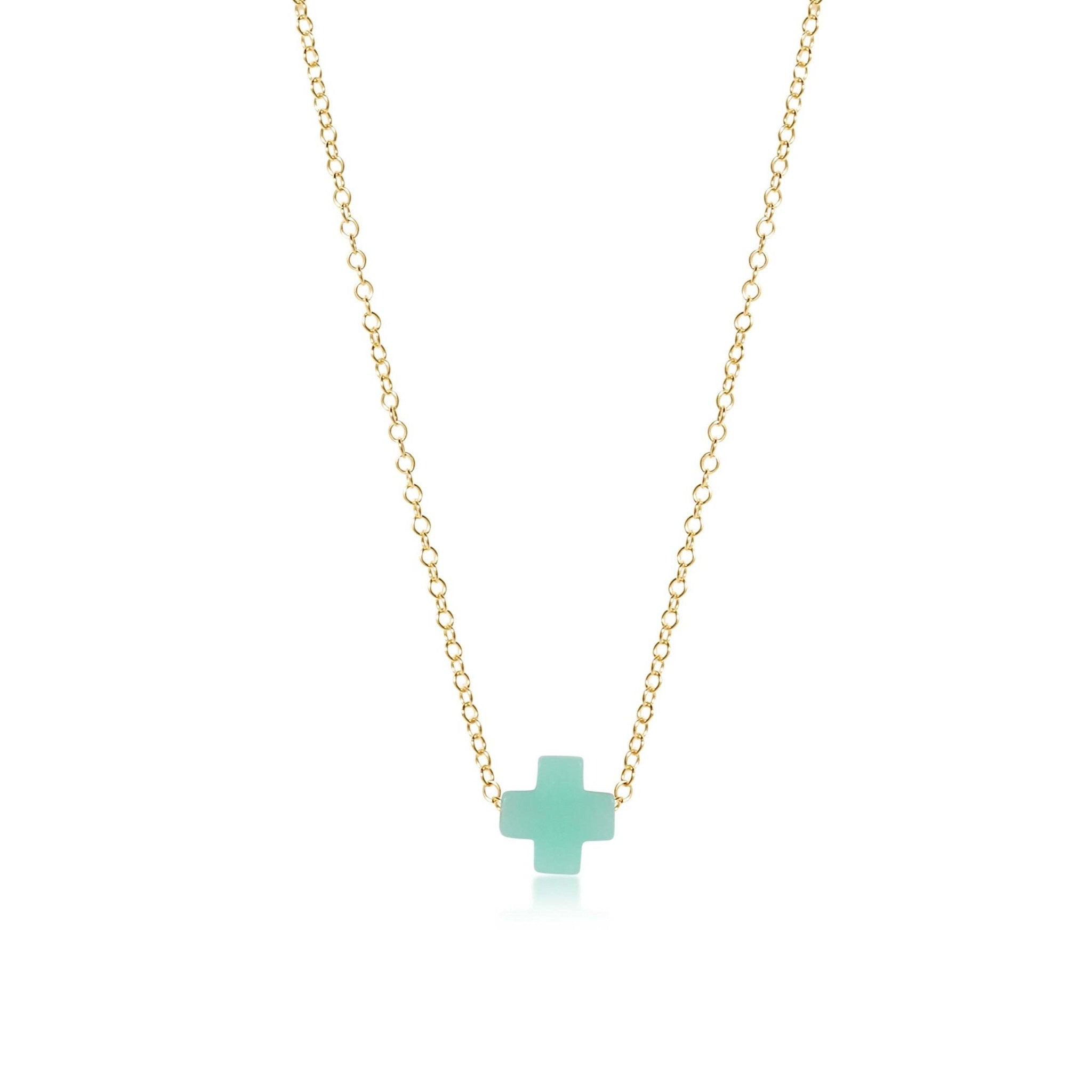 Gold-filled 16-inch chain necklace featuring a signature cross pendant.
