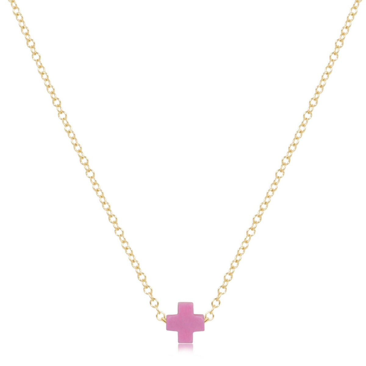 Gold-filled 16-inch chain necklace featuring a small signature cross pendant.