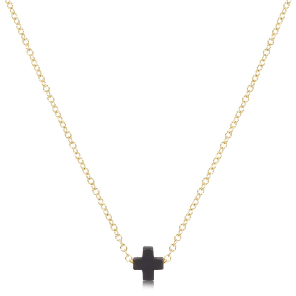 Gold-filled 16-inch chain necklace featuring a small signature cross pendant.