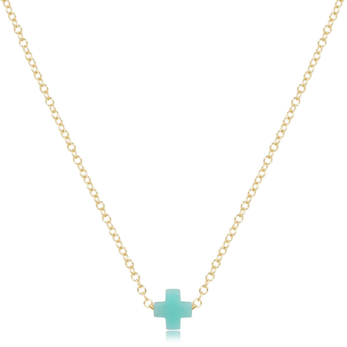 Gold-filled 16-inch chain necklace featuring a small signature cross pendant.