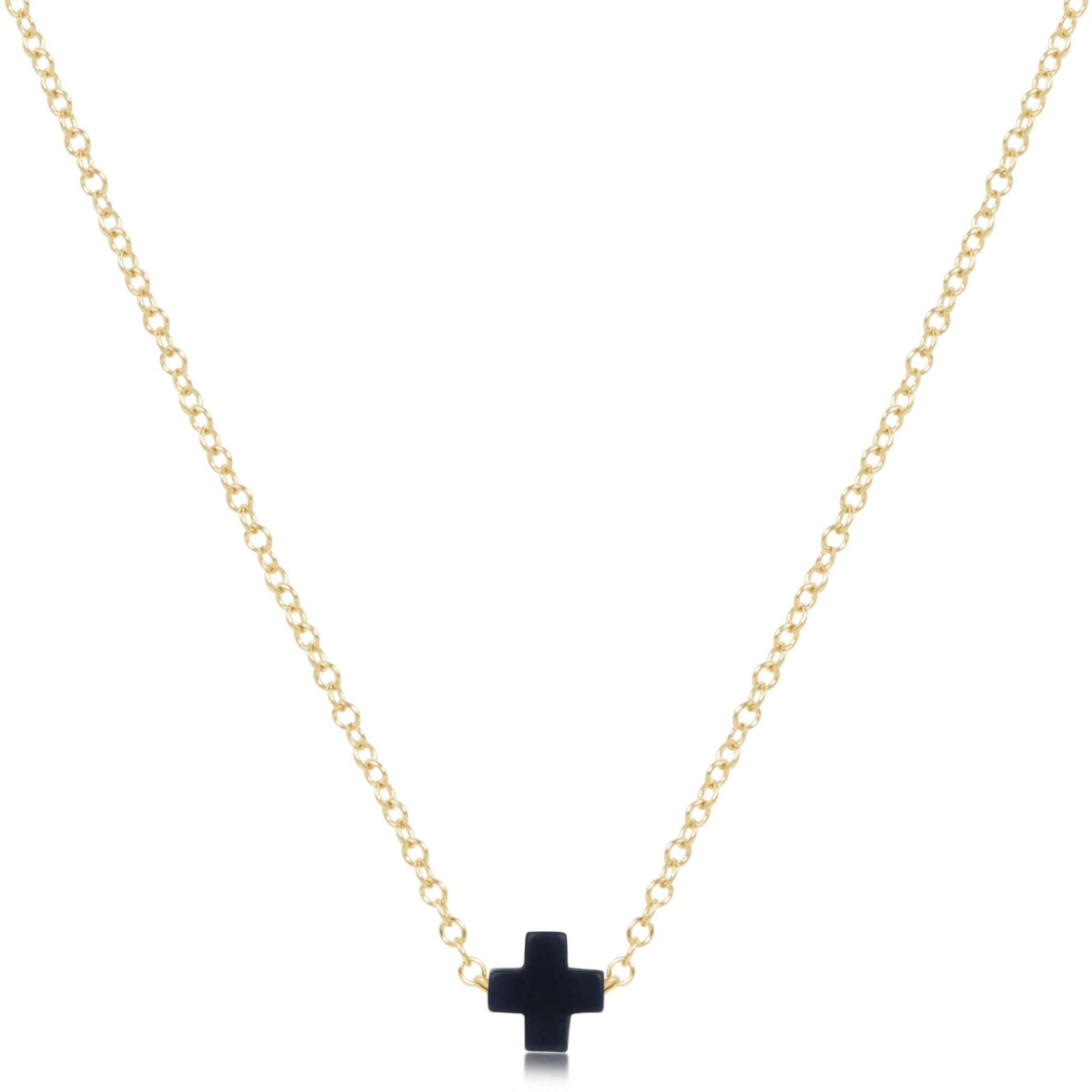 Gold-filled 16-inch chain necklace featuring a small signature cross pendant.
