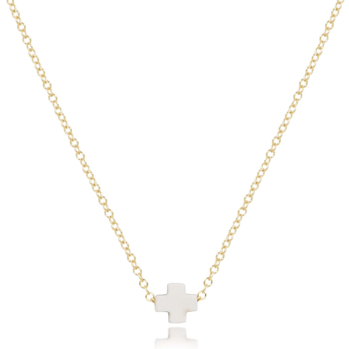 Gold-filled 16-inch chain necklace featuring a small signature cross pendant.