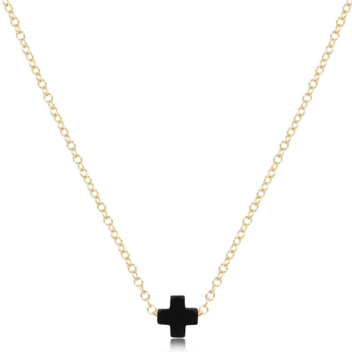 Gold-filled 16-inch chain necklace featuring a small signature cross pendant.