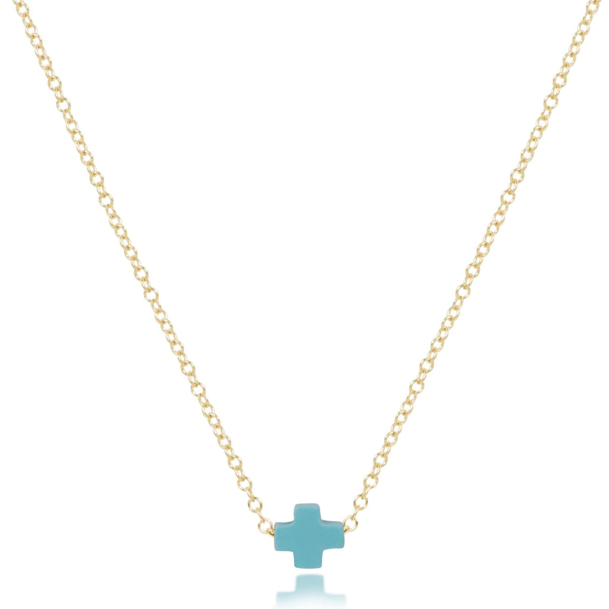 Gold-filled 16-inch chain necklace featuring a small signature cross pendant.