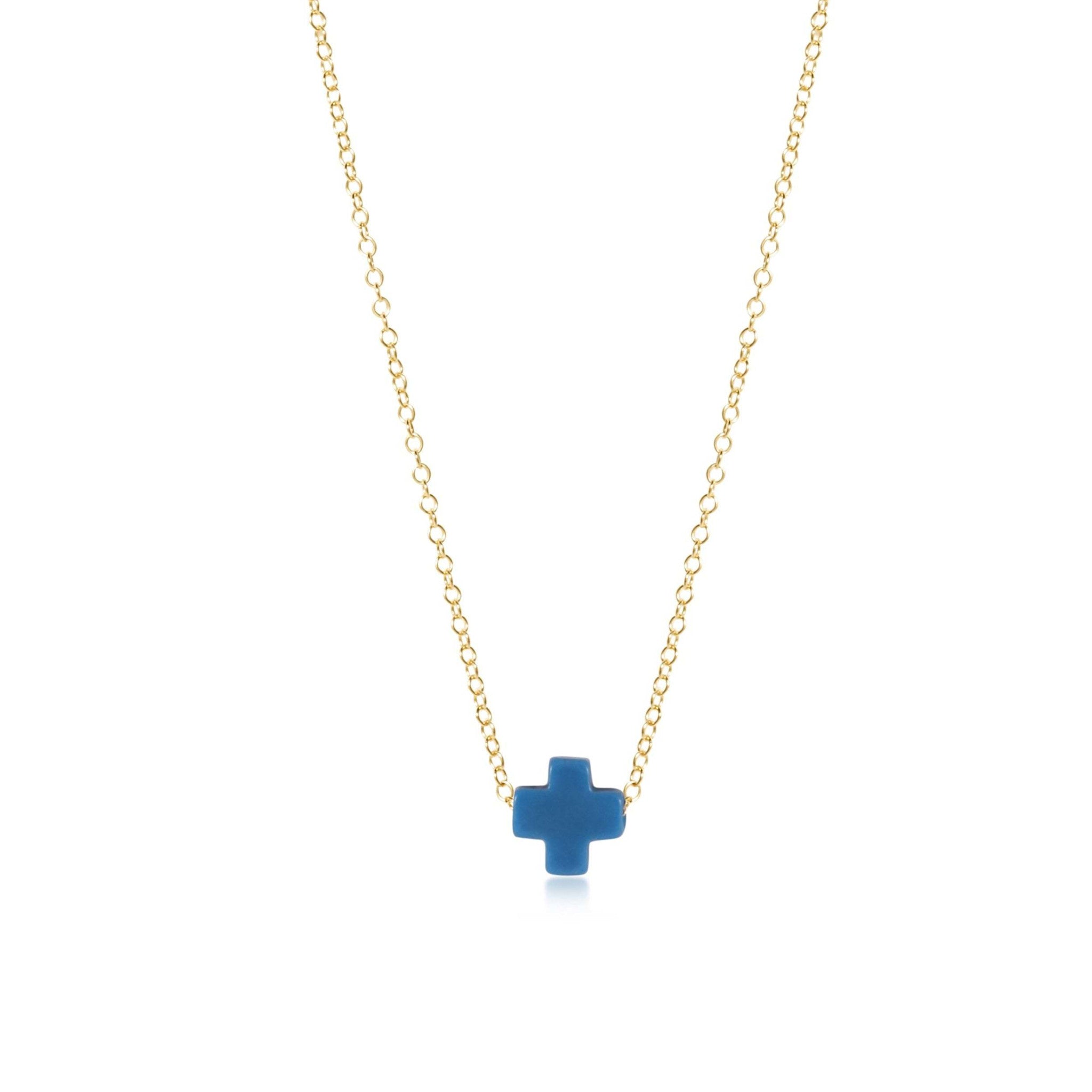 Gold-filled signature cross pendant on a 16-inch chain necklace.