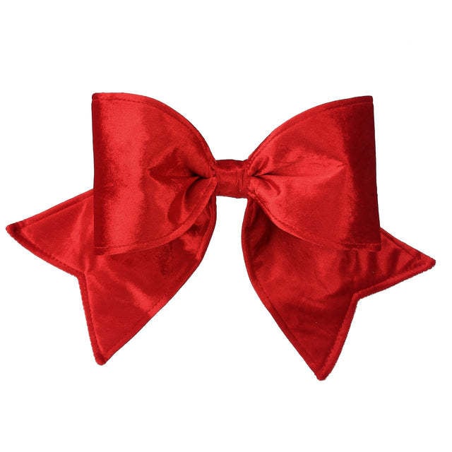 Outdoor velvet UV bow in rich red with a classic curved silhouette designed for wreaths and garlands.