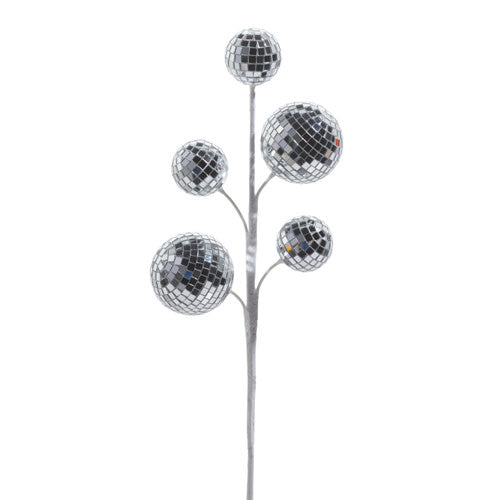 Silver disco ball spray with glass spheres on a flexible stem