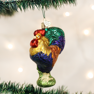 Heirloom Rooster ornament in gold metal with a stylized rooster silhouette and textured finish.