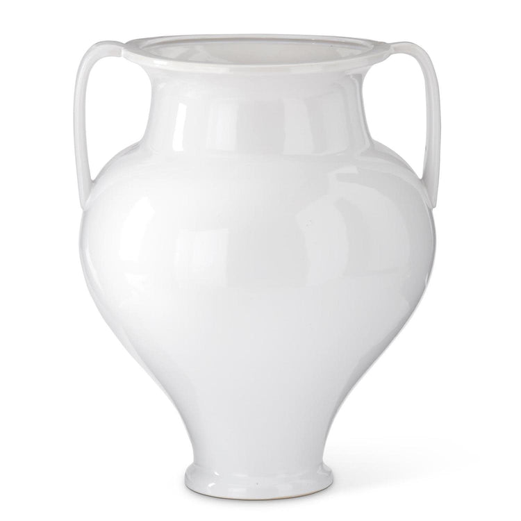 Tall white glazed ceramic vase with a classic cylindrical shape