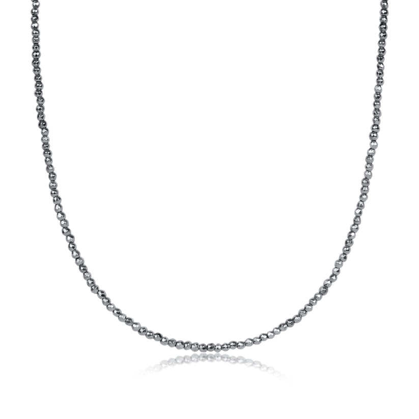 17" Choker Silver Faceted Hematite 2mm Bead