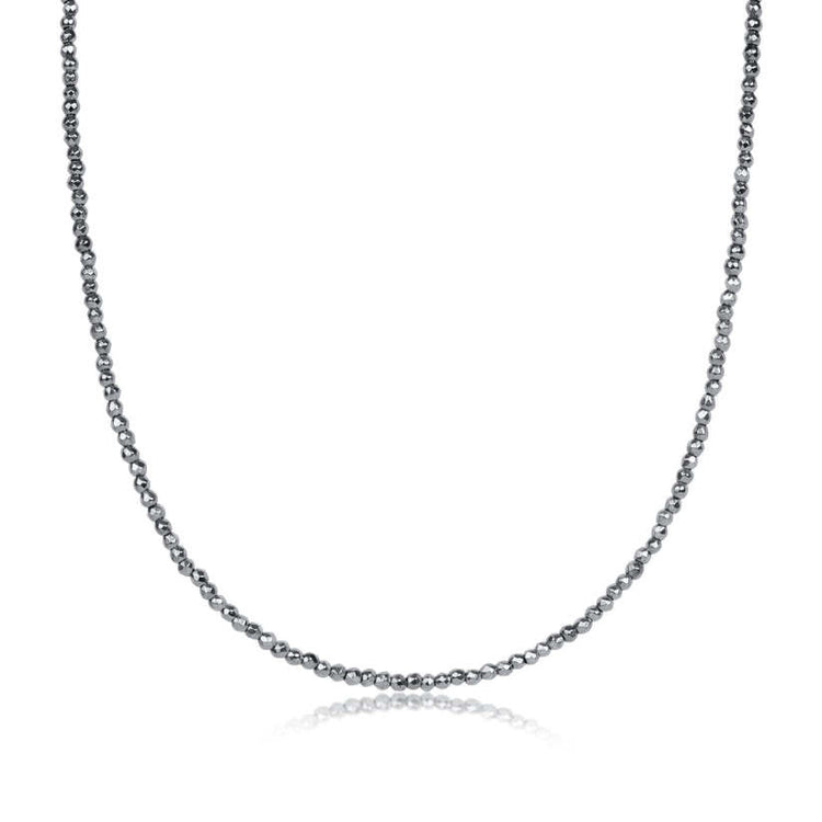 Silver choker necklace with faceted hematite beads