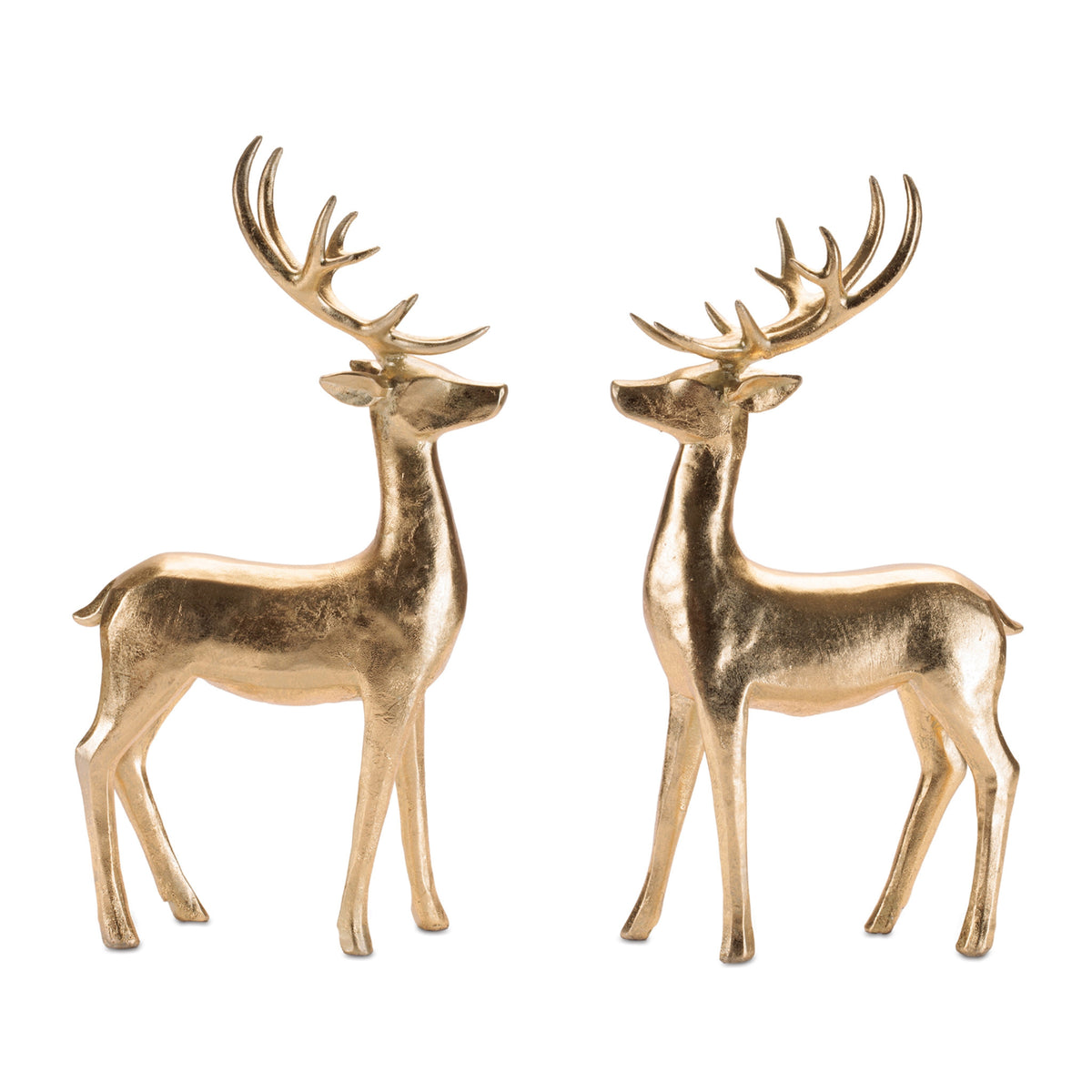 Life-size resin deer head sculpture with natural antlers in a standing pose.