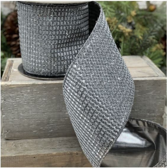 Silver-gold metallic mesh ribbon with a shimmering gradient finish.