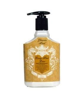 Luxury hand lotion bottle with a fresh floral fruit scent.
