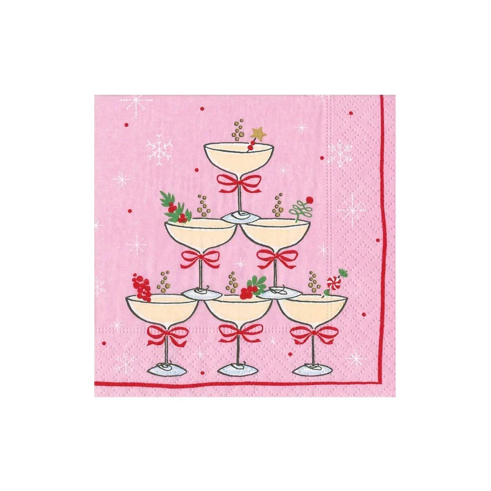 Caspari Sparkling Coupes Pink cocktail napkins, SKU 19280C