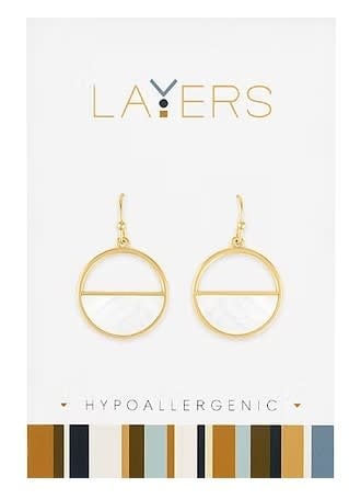 Gold half stone circle dangle layer earrings with mixed circular hoops