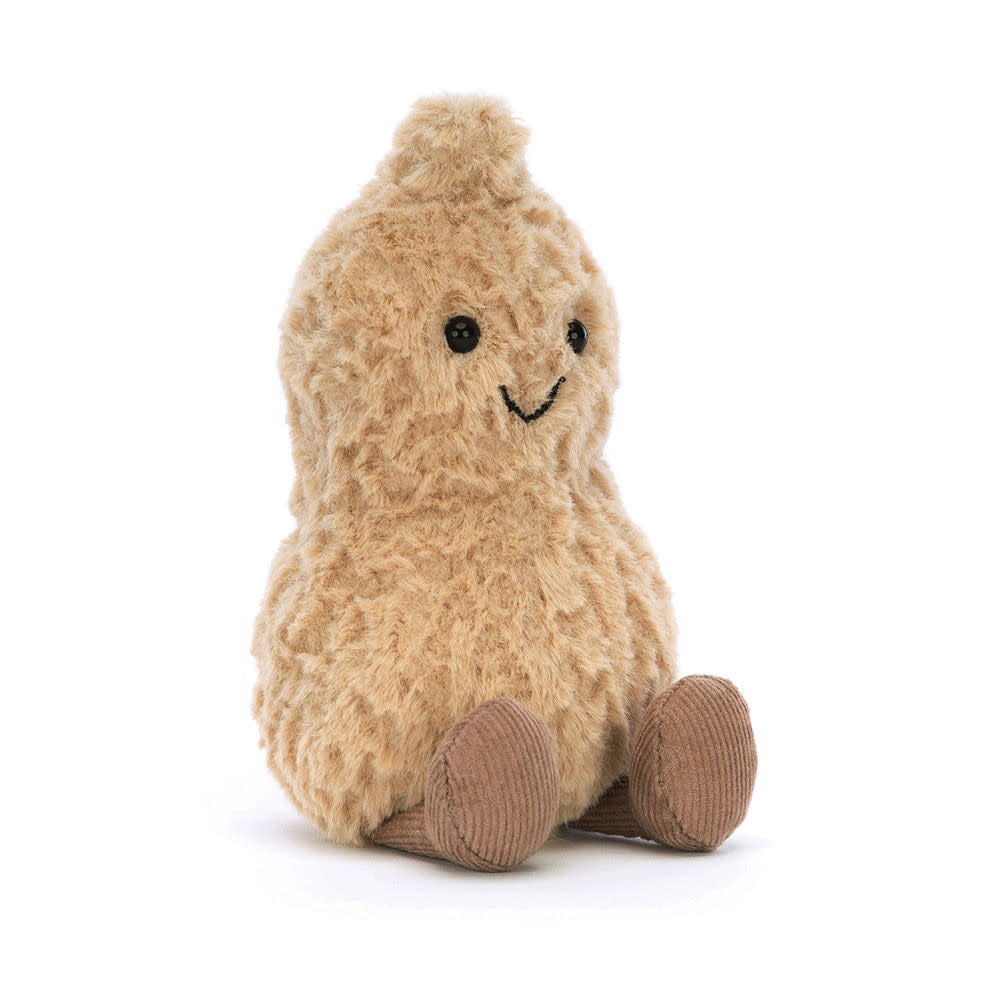 Amuseables Peanut plush monkey toy with beige polyester shell, chocolate boots, and tufted head.