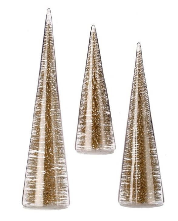 Silver bristle tree decoration in a clear glass vase with rustic holiday style