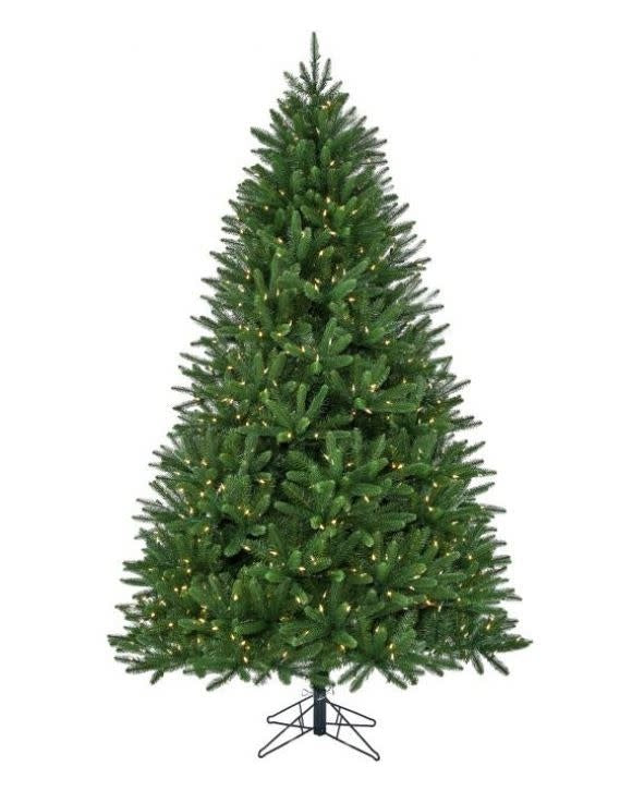 7.5-foot royal fir artificial Christmas tree with LED lights in a classic green silhouette.