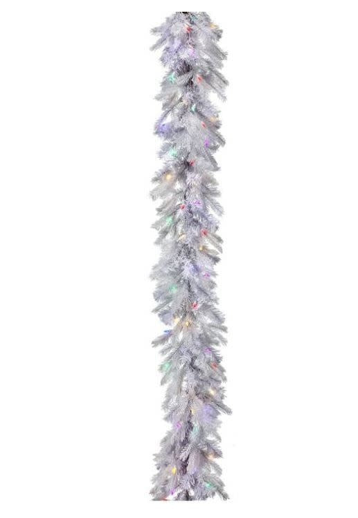 White clear LED garland with palisade leaf shape, measuring six feet by twelve inches.
