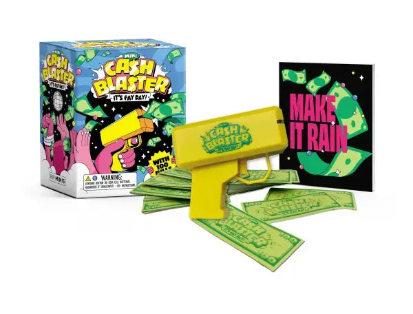 Mini Cash Blaster toy with illustrated book