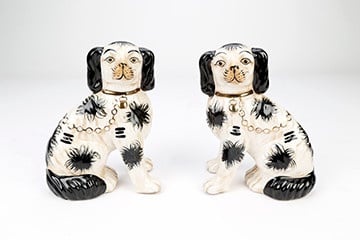 Staffordshire Dog Pair Black And White With Chain